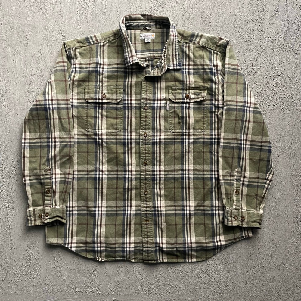Carhartt Plaid Flannel Button Up Shirt Mens 3XL Green